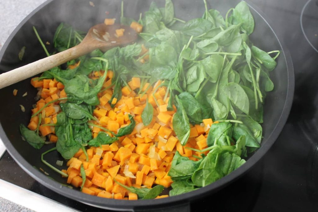 Diced Sweet Potato and Baby Spinach
