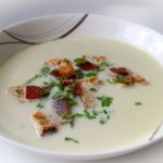 Creamy Cauliflower Soup With Spicy Sausage and Croutons